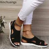 Laarzen nieuwe zomer vrouw flats riem sandalen dames ademende elastische geweven schoen