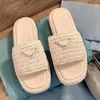 Designer Sandaler Prddas Triangle Straw Weave Sandal Platform Raffias Slippers Womans Mens Summer Flat Heel Casual Flip Flops Outdoors Beach Shoe Shoe