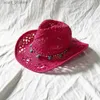 Ball Caps Rose Red Cowboy Str Hat 2023 Western Cowboy Sun Hat Spring Knight Hat Unisex Jazz Hat Summer Wide Bremmed Hat Sombrero hombreC24319