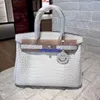 Tasche Taschen Himalaya Krokodil Handtasche Echtes Die neueste stilvolle und vielseitige Platin -30 -cm -Himalaya -Lederbeutel mit Diamanten haben Logo Hbnywj