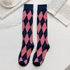 Kvinnors strumpor Preppy Knee High College Vintage Multicolor Argyle Diamond Plaid Print Uniform Cotton Tube Calf Strumps