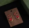 Designer rouge cristal amour coeur balancent boucle d'oreille femmes lettre oreille Stud célèbre marque boucles d'oreilles fête de vacances bijoux accessoires