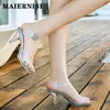 Klänningskor Summer Walk Show Model High Heels Women Sandals Sexig transparent kristallparty Ladies Wedding Bridal Silver Big Sizjcb H240321