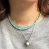 Collier de perles en pierre Turquoises pour femmes, perles de rocaille rondes, ras du cou, bijoux à la mode