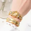 Wristwatches Womens Crystal Diamond Watches Easy Read Dial Golden Rhinestone Plated Eting And Dating