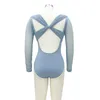 Stage Wear Luxurious Nylon Spandex Leotard Dance Ballet Costume With Back Crossing Pleated Belts For Adults Female Teens Girls