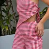 Women's Tracksuits Summer Matching Set Lounge Streetwear Women Plaid 2 Piece Outfits Y2K Vintage One Shoulder Crop Tank Tops High Waist