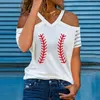 T-shirt da donna con spalle scoperte Camicia a maniche corte da donna Camicette con stampa baseball Scollo a V Donna 2024 Estate Casual Top Tee Streetwer