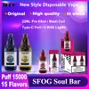 SFOG Yeni Orijinal Puff 15000 Tek Kullanımlık Vape Soul Bar 15000 Puff Puff Vaper 22ml Önceden doldurulmuş Pod Vapes Cihaz 5% 2% 15 Teşer E Sigara 6 RGB Işıklar Büyük Buhar Kalemi