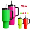 40oz Sublimation Neons Tumbler H2.0 Rainbow Quencher Tumbler Insulated Travel Mug Beer Mug Outdoor Camping Cup new