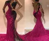 Superbes robes de soirée sirène fuchsia 2020 dos ouvert paillettes une épaule robes de soirée arabe Pageant célébrité robe de bal3482786