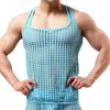 Sexy mannen mouwloze mesh pure tank vest tops gym training tank vest vis net hollow out kijken door tank 240311