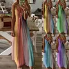 Повседневные платья Свободное длинное платье в полоску Женское женское платье больших размеров Красочные без рукавов с v-образным вырезом Макси Летний пляж