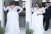 Plus Size Wedding Dresses Deep V Neck Sheath Vintage Long Sleeves Wed Dresses Bridal Gowns Sweep Train Spring Summer Wear Gown2444119