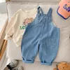 Outono crianças denim macacão 1-7years criança garoto menino menina bolso solto suspender calça longa jeans moda macacão roupas 240305