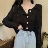 Tricots pour femmes Printemps Automne Mode Coréenne Mignon Revers Évidé Cardigan Court Femmes Dames Élégant Kawaii Pull Femme En Gros