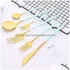 Dinnerware Sets 48Pcs Mint Gold Cutlery Set Mirror Stainless Steel Flatware Dessert Knife Fruit Fork Coffee Spoon Kitchen Tableware Dr Dhdrm