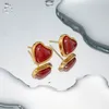 Boucles D'oreilles Puces Uworld Pierre Naturelle Agate Rouge Amour Acier Inoxydable Couleur Or Tendance Mode France Chic Bijoux Cadeau Saint Valentin