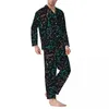 Homens sleepwear arco-íris música notas pijamas homens floral impressão quente noite outono 2 peça casual oversized conjunto personalizado