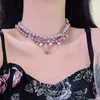 Kedjor Pink Purple Pearl Multi-Layer Necklace Choker Minority Design Personlighet Joker Advanced