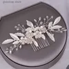 Tiaras Silver Color Leaf Flower Hair Jewelry Wedding Hair Comb Accessories Women Hair Comb Handmade Bridal Headpieces Decoration Gift Y240320