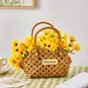 Simulated Flower Basket Willow Portable Bamboo Woven Multifunctional Storage With Handle Handmade Picnic Container 240314