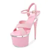 Robe chaussures femmes plate-forme bride à la cheville sandales sexy 18cm talons ultra hauts mode discothèque strip-teaseuse rose bande étroite été stilettosruws h240321