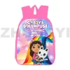 Sacs Hot 3D Anime Gabbys Dollhouse Backpack Femmes Adolescents Sac à école 12/16 pouces Bookbag Children Pink Cartoon Daily Pack Student