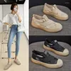 Casual Shoes 2024 Women's Fashion Round Head Plaid vävt halm mångsidig andningsbar platt botten lat ett steg singelskorband