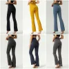 Lu Yoga Womens Mini Flared Pant Stretch Fitness Bell Bottoms Calças Menina Exercício High Rise Loose Fit Yogas Calças Apertadas Queimadas Definir