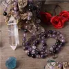 Chains Natural White Quartz Double Point Pendant 8Mm Amethysts Crystal Beads Knot Handmade Necklace Women Chakra Healing Jewelry Dro Dhc2D