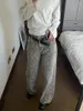Jeans pour femmes American Washed Leopard Print Wide Leg pour femmes Retro Street en détresse Harajuku Style Tie Baggy Y2K Pantalon décontracté