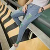 Men's Jeans Trousers Tight Pipe Male Cowboy Pants Ripped For Men Cropped Skinny Torn Broken With Holes Slim Fit Y2k Streetwear