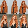 Perucas longas cosplay cabelo laranja amarelo encaracolado ondulado peruca sintética com franja para festa de halloween traje peruca natural resistente ao calor