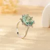 Cluster Rings Fashion Gorgeous Large Green Stone Ring Women's Wedding Noble Crystal Engagement Jewelry Gifts Classic Anniversary