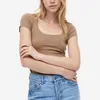 Womens Plain Basic Short Sleeve t Shirt Stretch Knit Sexy Low Cut Casual Scoop Neck for Lady Girls