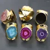 Cluster Rings Fashion Multicolor Raw Stones Sunflower Agates Druzy Quartz Justerbara kvinnor Irregual Gold Color Open Finger Jewelry 4pcs