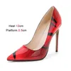 Dress Shoes European And American Style Colored Print High Heels 12CM Fine Heel Fashion Banquet Single Plus Sized Womens Party Pumps H240325