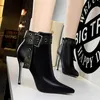 HBP Non-Brand Original Qualität Retro Mode Sexy High Heel Stiefel Nieten Gürtelschnalle PU Leder Damen Stiefeletten