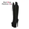 Chaussures habillées 20cm Plates-formes en daim Bottes sur le genou Mode Ultra-hauts talons Modèles Marche Show Lace Up Sexy Pole Dance Femmes Pompes H2403212G0Z