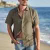 Camisas casuais masculinas verão moda respirável manga curta lapela camisa cor sólida verde único breasted roupas de praia homem