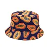 Bérets Été Coton Seau Chapeaux Pour Femmes Hommes Fruits Imprimé Réversible Panama Femme Soleil Pêcheur Chapeau Mode Hip Hop Voyage Plage