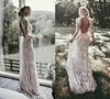 Boho manches longues Vintage dentelle robe de mariée 2020 col haut dos ouvert Chic plage bohème robes de mariée robe de novia sirena5700939