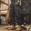 Pantalon pour hommes American Retro Paratrooper Automne Couleur unie Grande poche Tendance en plein air Large jambe Workwear Unisexe