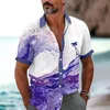 メンズカジュアルシャツバケーションハワイ3Dプリントシャツ夏の半袖カーディガンパンハンドルスリムウエスタンティートップ