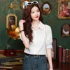 Women's Blouses 2024 Spring/Summer Casual Versatile White Shirt Summer Thin Short Sleeve Temperament Hollow French Bubble Top