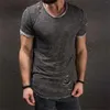 Men's T Shirts Summer Casual Solid Color Short Sleeve Holet Shirt Men Fashion Cotton Slim Fit O Neck Tops Hole Ripped Y2K Male Streetwear