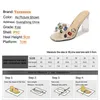 Klänningskor Fashion Color Diamonds Slippers Summer Sexy Lady Transparent PVC Sandals 2022 Ny 9cm Crystal Square Toe High Heel Womens H240325