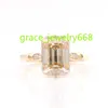 champagne women wedding rings 10k gold engagement ring 3ct emerald cut white moissanite ring for anniversary