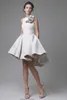 Krikor Jabotian Suknie ślubne klejnotowe koronkowe aplikacje bez rękawów wysokie niskie suknie ślubne Krótki A-line plażowy suknia ślubna z kwiatem